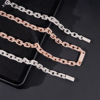 8.2mm D Color Moissanite Cuban Link Set - Sterling Silver Hip Hop Jewelry - CaratixJewelry