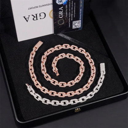 8.2mm D Color Moissanite Cuban Link Set - Sterling Silver Hip Hop Jewelry - CaratixJewelry