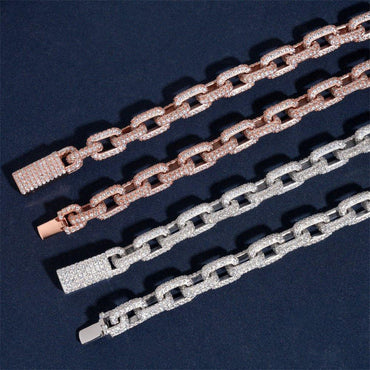 8.2mm D Color Moissanite Cuban Link Set - Sterling Silver Hip Hop Jewelry - CaratixJewelry