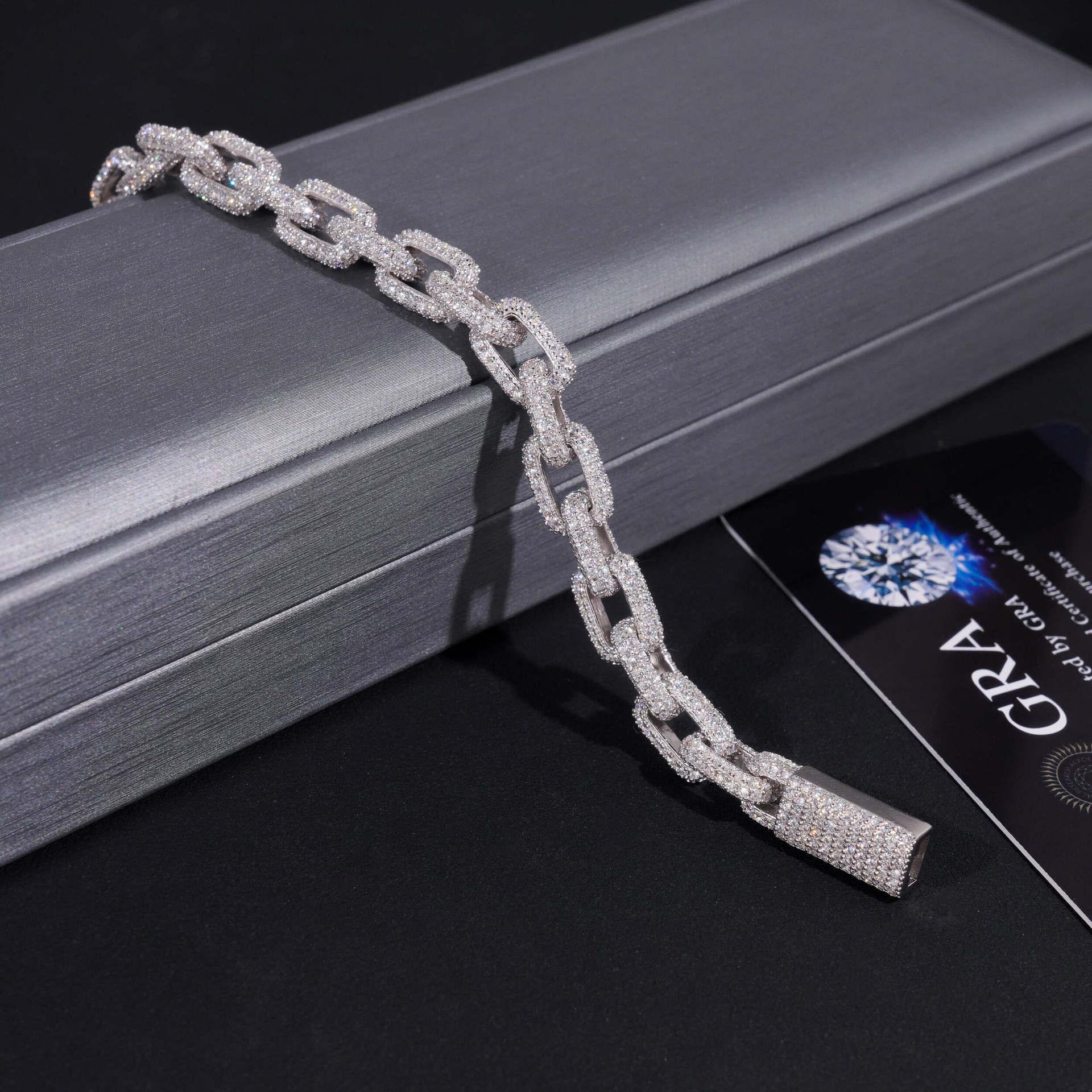 8.2mm D Color Moissanite Cuban Link Set - Sterling Silver Hip Hop Jewelry - CaratixJewelry