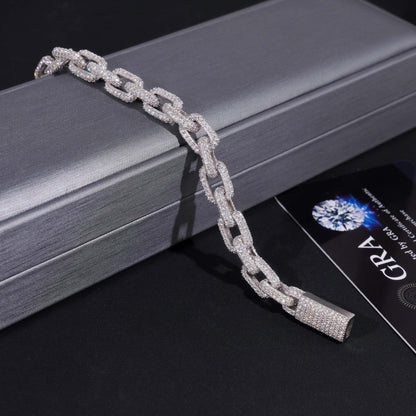 8.2mm D Color Moissanite Cuban Link Set - Sterling Silver Hip Hop Jewelry - CaratixJewelry