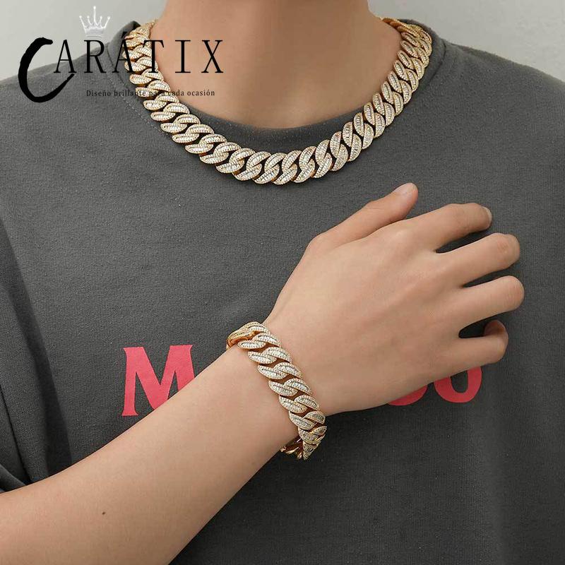 CARÁTIX 15mm / 20mm Iced Out Cuban Link Chain Necklace – 3A+ CZ Heavy Round Hip Hop Bling Jewelry for Men | Rapper Gift