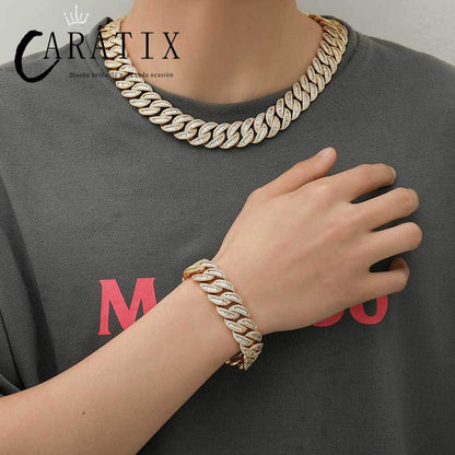 CARÁTIX 15mm / 20mm Iced Out Cuban Link Chain Necklace – 3A+ CZ Heavy Round Hip Hop Bling Jewelry for Men | Rapper Gift