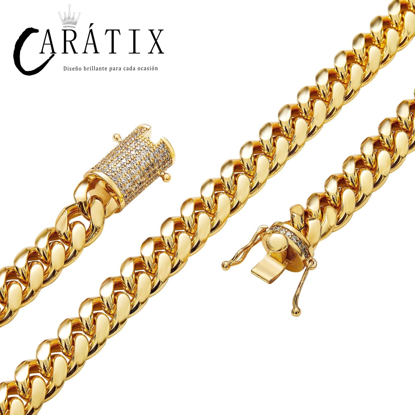 CARÁTIX 10MM Stainless Steel Miami Cuban Chain Necklace – Hip Hop Iced Out Jewelry with CZ Zircon for Men & Women