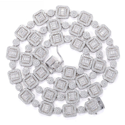 9.5mm Moissanite Step-Cut Cuban Link Necklace | S925 Silver Men’s Hip Hop Chain - CaratixJewelry