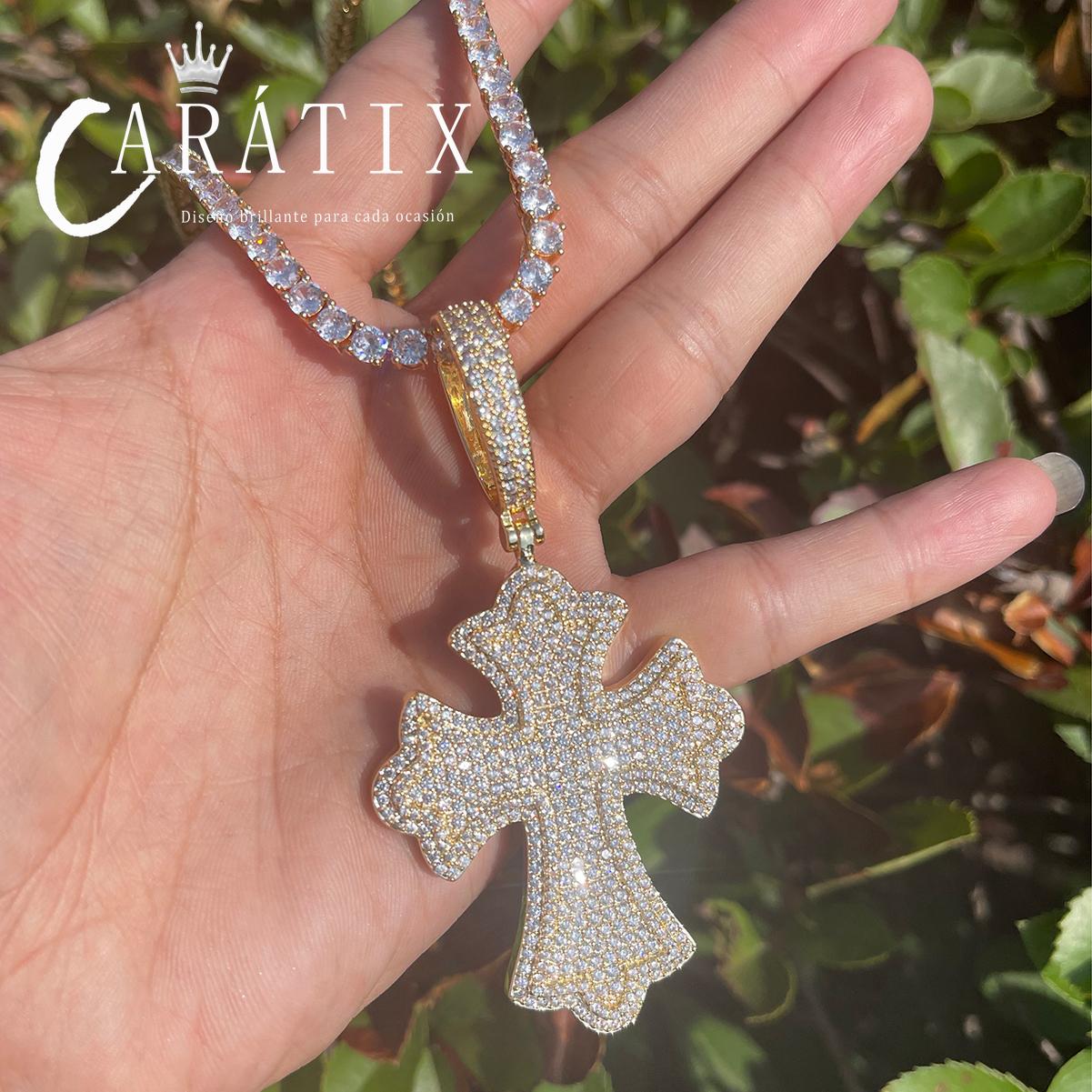 CARÁTIX Bubble Letter Iced Out Cross Pendant Necklace – CZ Hip Hop Jewelry for Men & Women