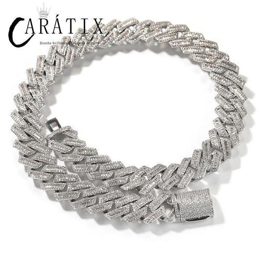 CARÁTIX – 18mm Big Heavy Rhombus Cuban Link Choker Necklace | Iced Out CZ Bling Hip Hop Jewelry for Men & Women, Rapper Street Style - CaratixJewelry
