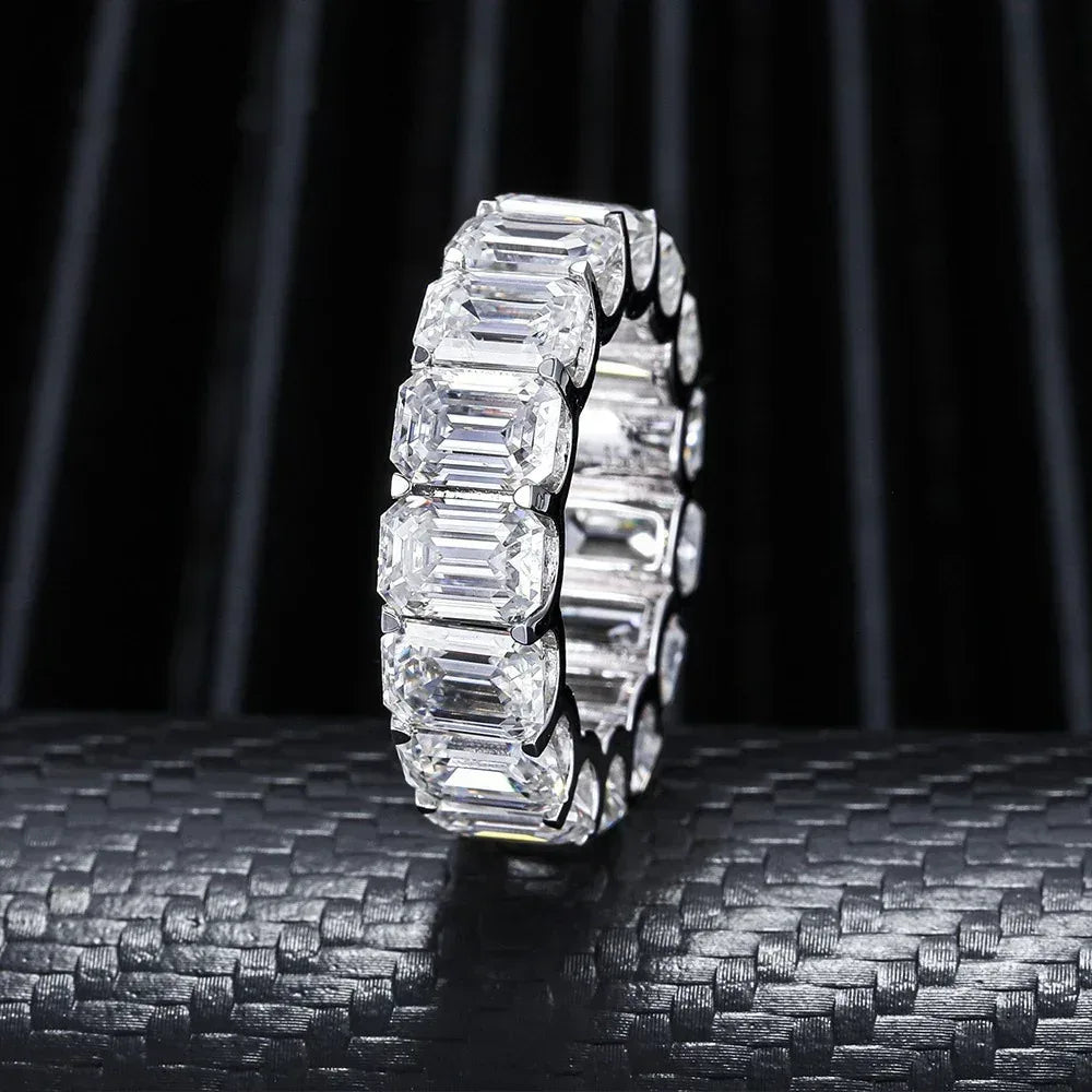 Emerald-Cut D-Color Moissanite Ring | S925 Silver Unisex Iced Out Hip Hop Jewelry - CaratixJewelry