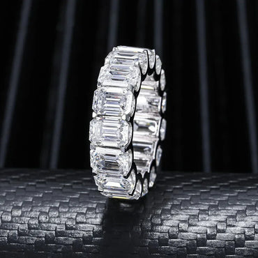 Emerald-Cut D-Color Moissanite Ring | S925 Silver Unisex Iced Out Hip Hop Jewelry - CaratixJewelry