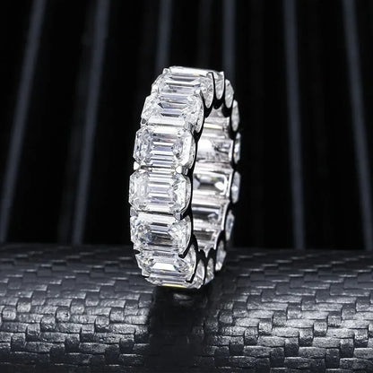 Emerald-Cut D-Color Moissanite Ring | S925 Silver Unisex Iced Out Hip Hop Jewelry - CaratixJewelry