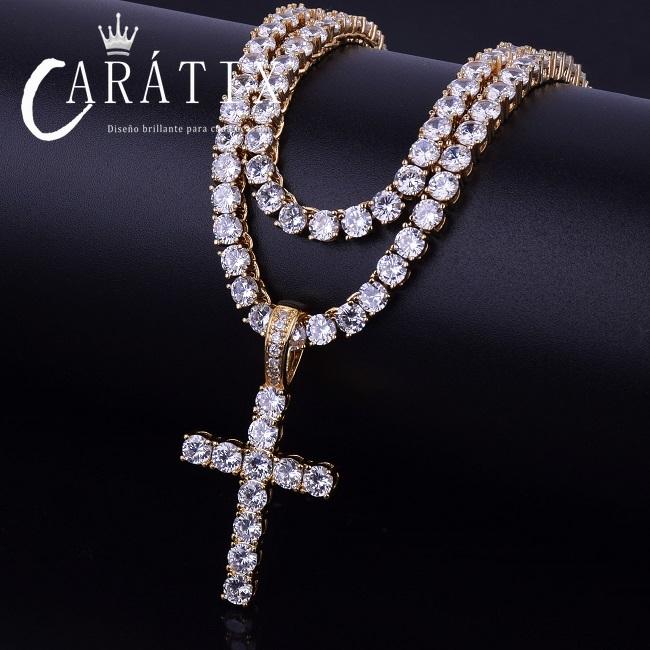 CARÁTIX Bubble Letter Cross Pendant Necklace – Hip Hop CZ Jewelry for Women & Men