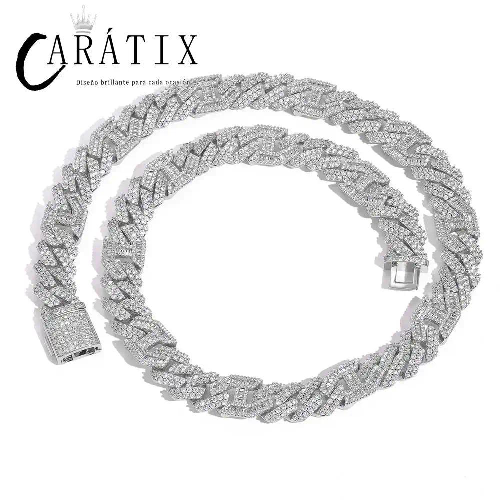 CARÁTIX 15mm Silver Cuban Link Chain Necklace – Cubic Zirconia Iced Out Hip Hop Bling Jewelry for Men | Gift