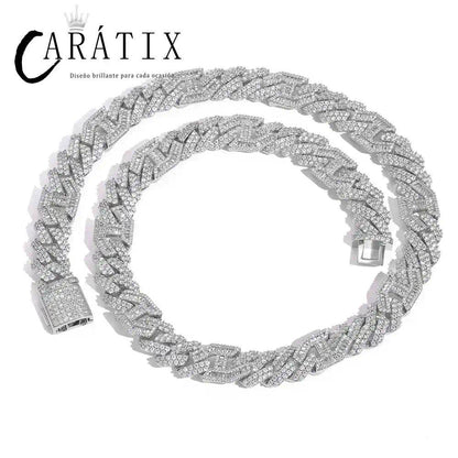 CARÁTIX 15mm Silver Cuban Link Chain Necklace – Cubic Zirconia Iced Out Hip Hop Bling Jewelry for Men | Gift