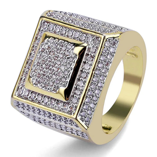 Iced Out Square Ring for Men | Micro-Pave CZ Hip Hop Bling