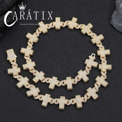 CARÁTIX -  Fashion   Gold Silver Plated Brass Zircon  Cross Cuban link chain CZ Necklace For Men Women Valentine's Day Gift for Men & Girls & Boys Mothers' Day Gift #Springtok