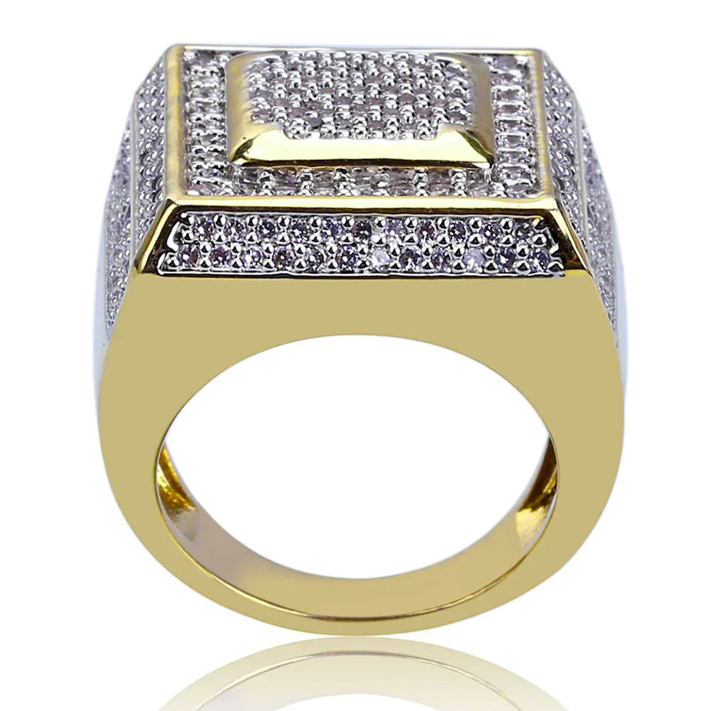 Iced Out Square Ring for Men | Micro-Pave CZ Hip Hop Bling