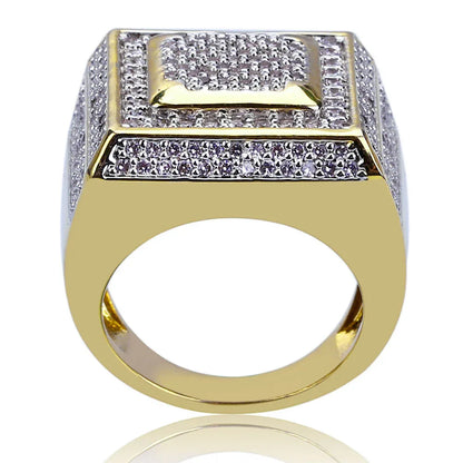 Iced Out Square Ring for Men | Micro-Pave CZ Hip Hop Bling