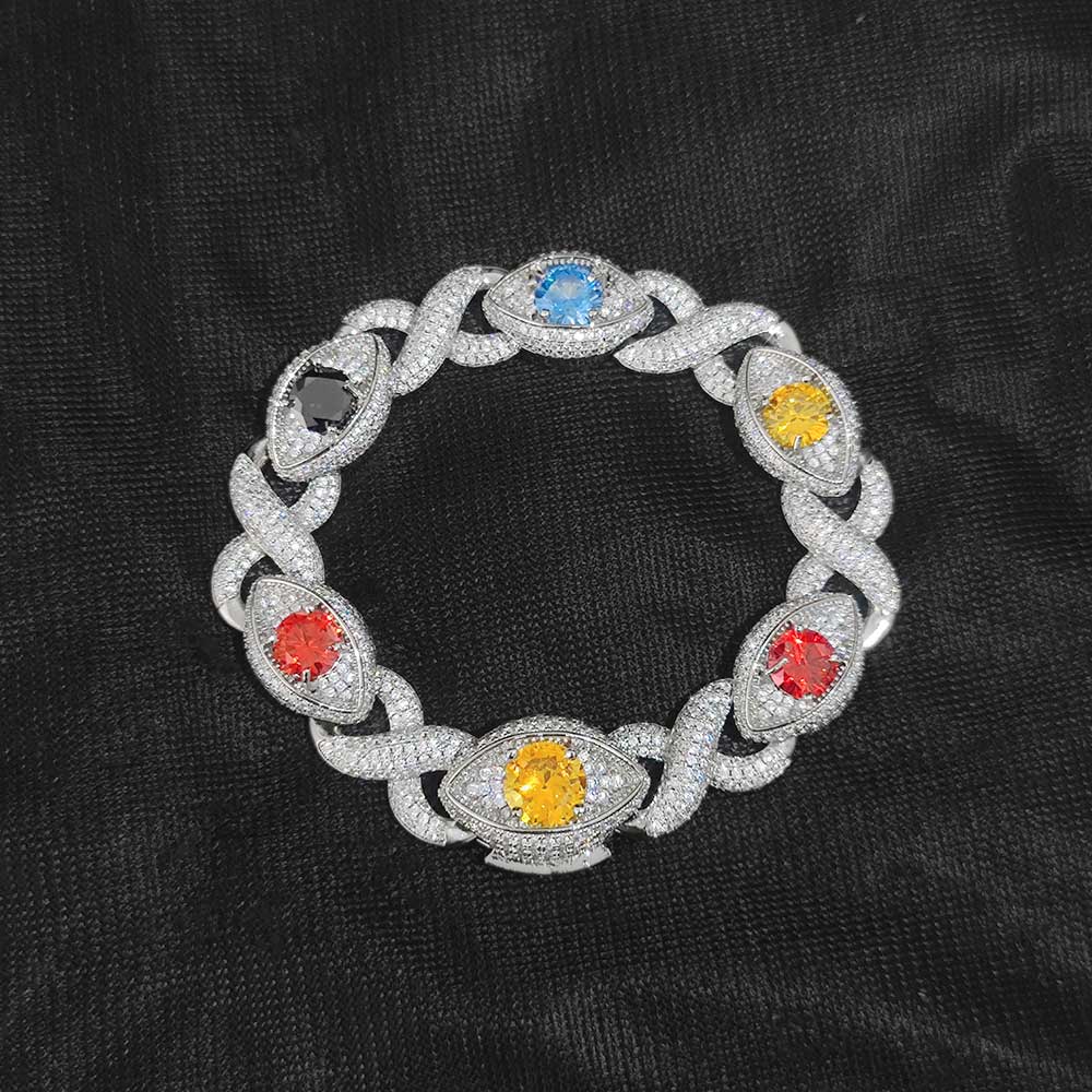 CARÁTIX Evil Eye Cuban Link Chain Necklace – CZ Color Zircon Iced Out Hip Hop Jewelry for Women & Men | White Bling Gift