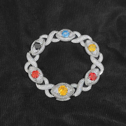 CARÁTIX Evil Eye Cuban Link Chain Necklace – CZ Color Zircon Iced Out Hip Hop Jewelry for Women & Men | White Bling Gift