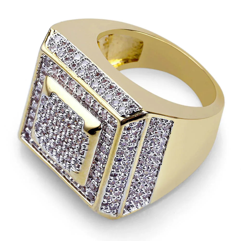 Iced Out Square Ring for Men | Micro-Pave CZ Hip Hop Bling