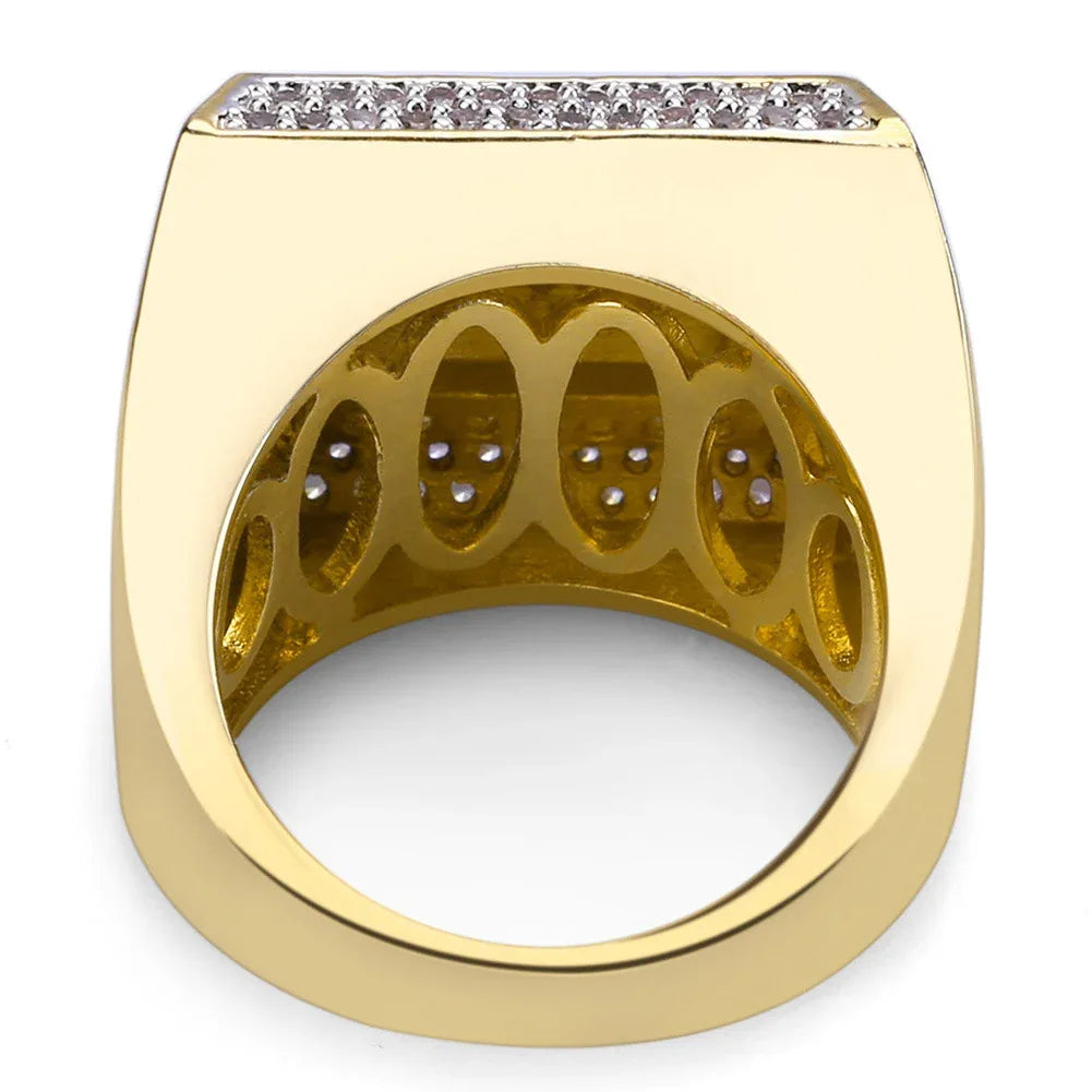 Iced Out Square Ring for Men | Micro-Pave CZ Hip Hop Bling