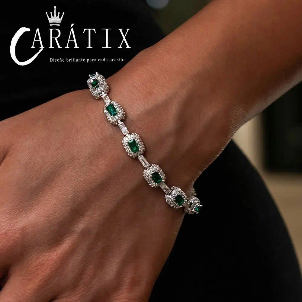 CARÁTIX - Fine Jewelry Bracelet With  7mm Iced Green Emerald Bracelet Gemstone Women Men Gift Valentine's Day Gift for Men & Girls & Boys Mothers' Day Gift #Springtok