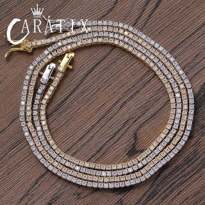 CARÁTIX - 2mm Hip Hop Bling Iced Out 1 Row Square AAA CZ Stone Tennis Link Chain Cubic Zirconia Chokers Necklaces for Men Rapper Jewelry Valentine's Day Gift for Men & Girls & Boys Mothers' Day Gift #Springtok