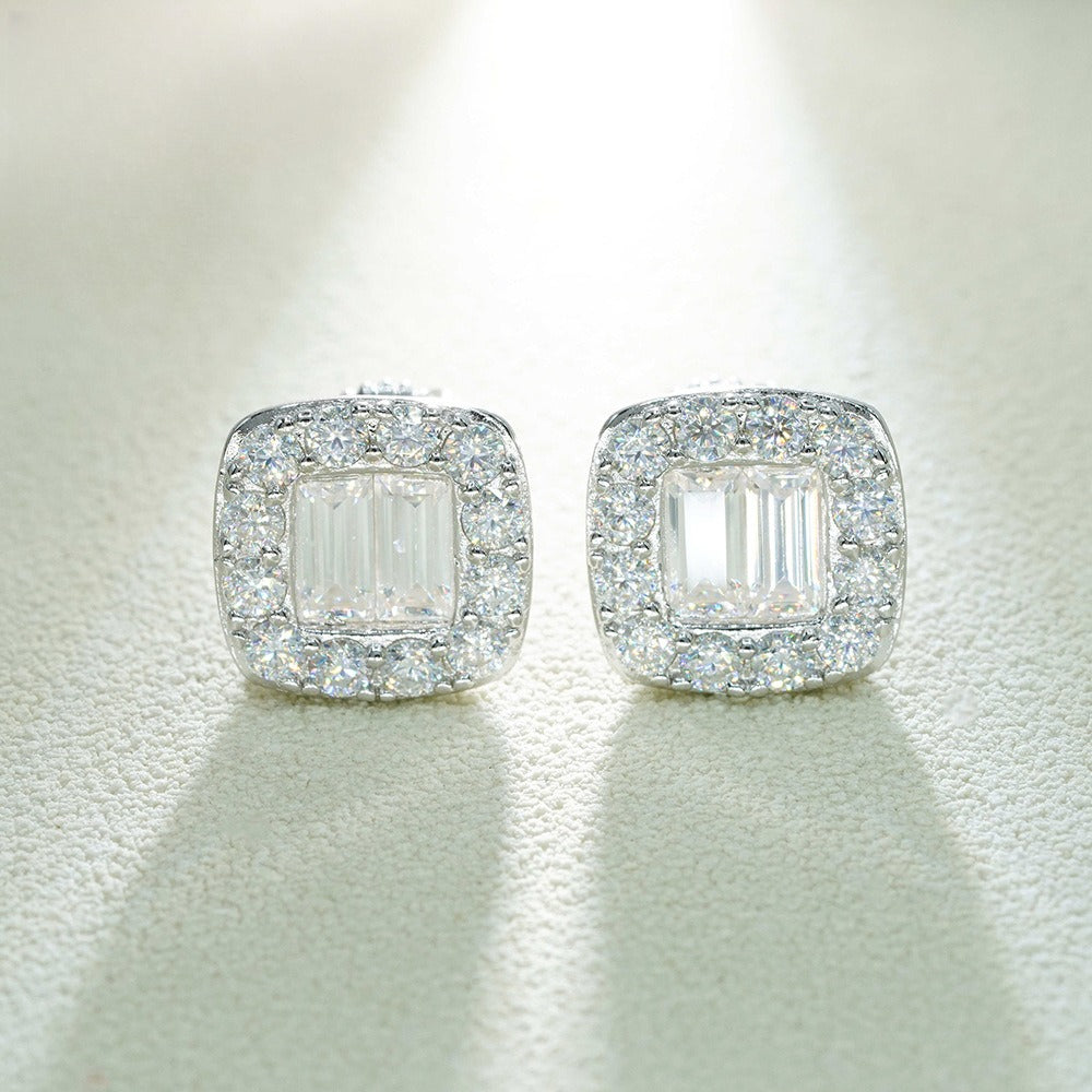 S925 Sterling Silver Square Moissanite Stud Earrings | Princess Cut Diamond Tester Proven | Caratix