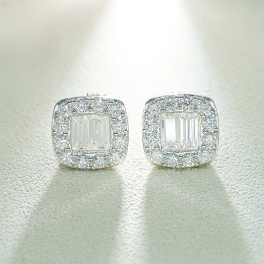 S925 Sterling Silver Square Moissanite Stud Earrings | Princess Cut Diamond Tester Proven | Caratix