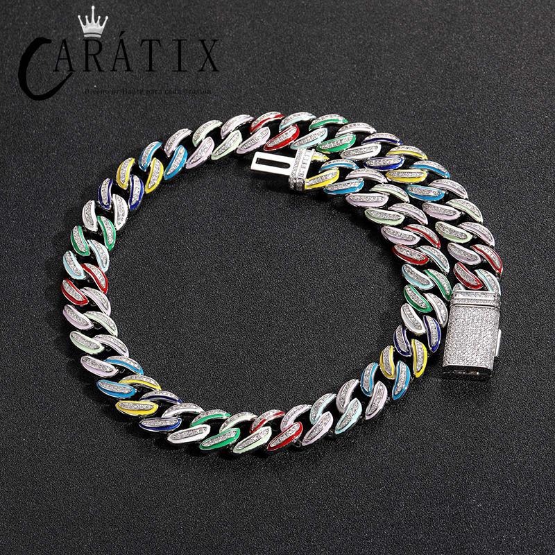 CARÁTIX 15mm Color Drip Cuban Chain | 3A+ CZ Iced Out Hip Hop Necklace for Men