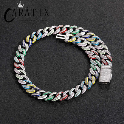 CARÁTIX 15mm Color Drip Cuban Chain | 3A+ CZ Iced Out Hip Hop Necklace for Men