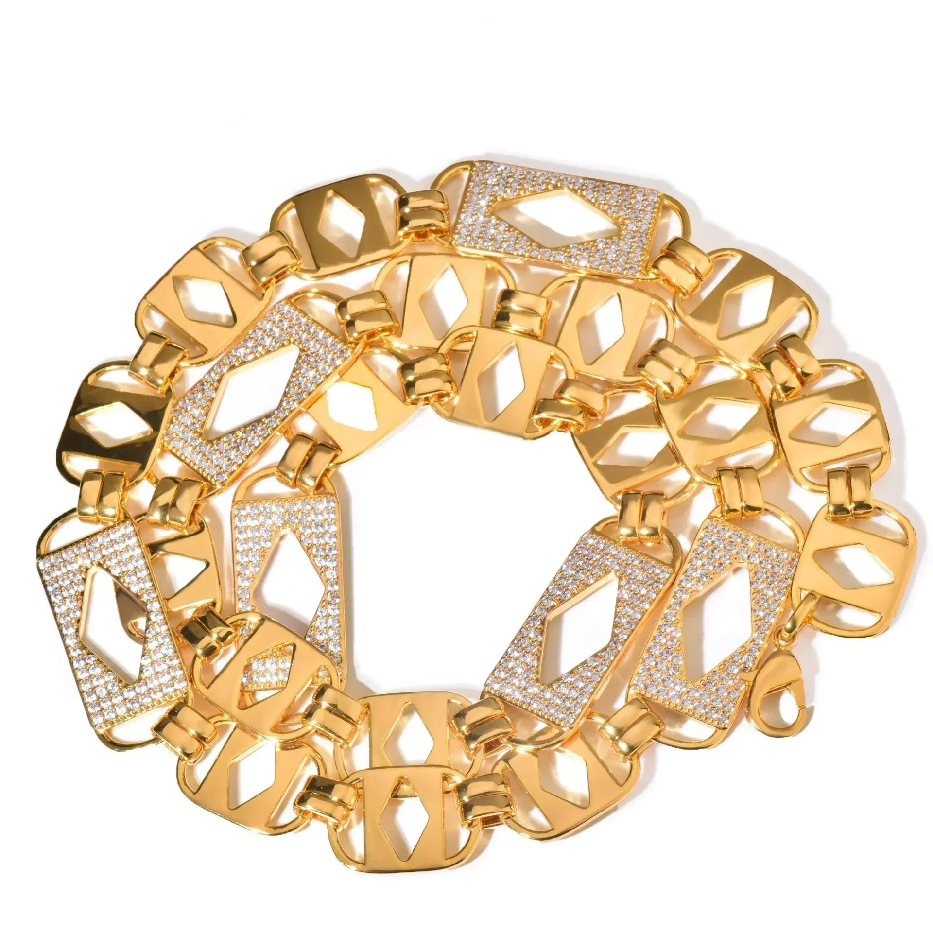 CARÁTIX 14mm Rhombus Square Link Chain Necklace – Iced Out Hip Hop Bling Jewelry for Men | Multi-Size Cuban Style - CaratixJewelry