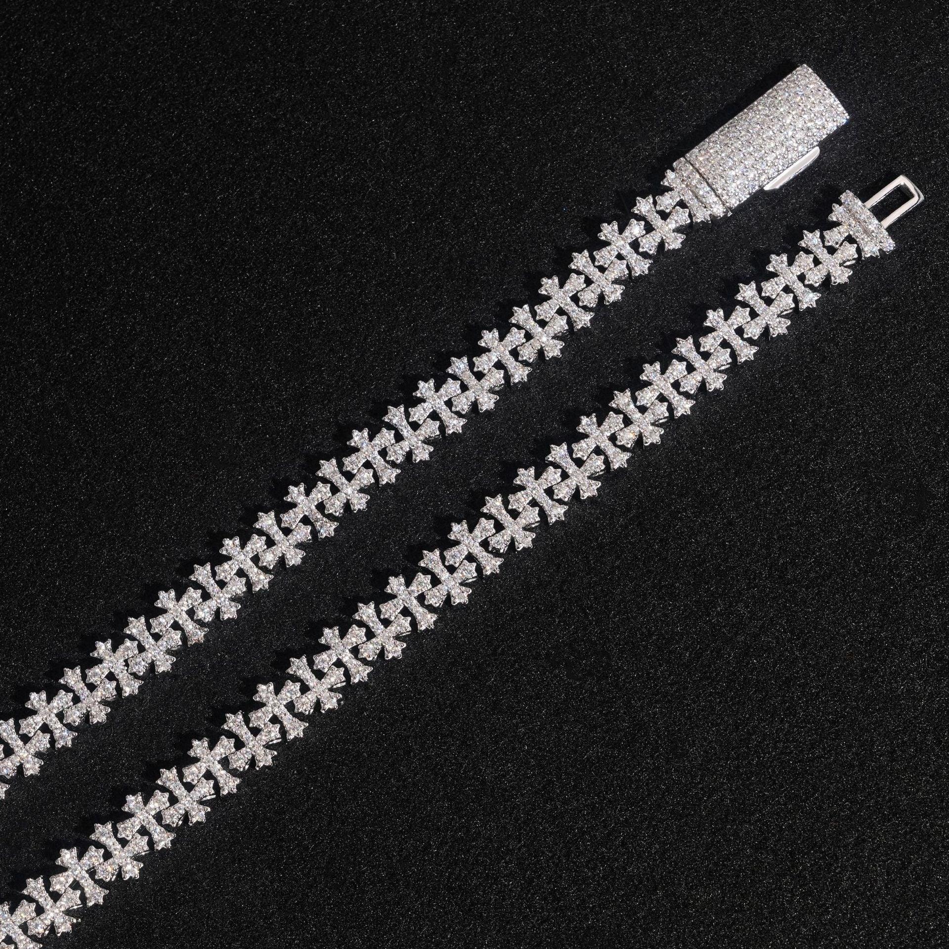 8.5mm Moissanite Cross Cuban Link Bracelet – S925 Sterling Silver Unisex Iced-Out Hip Hop Jewelry - CaratixJewelry