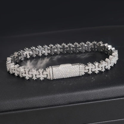 8.5mm Moissanite Cross Cuban Link Bracelet – S925 Sterling Silver Unisex Iced-Out Hip Hop Jewelry - CaratixJewelry