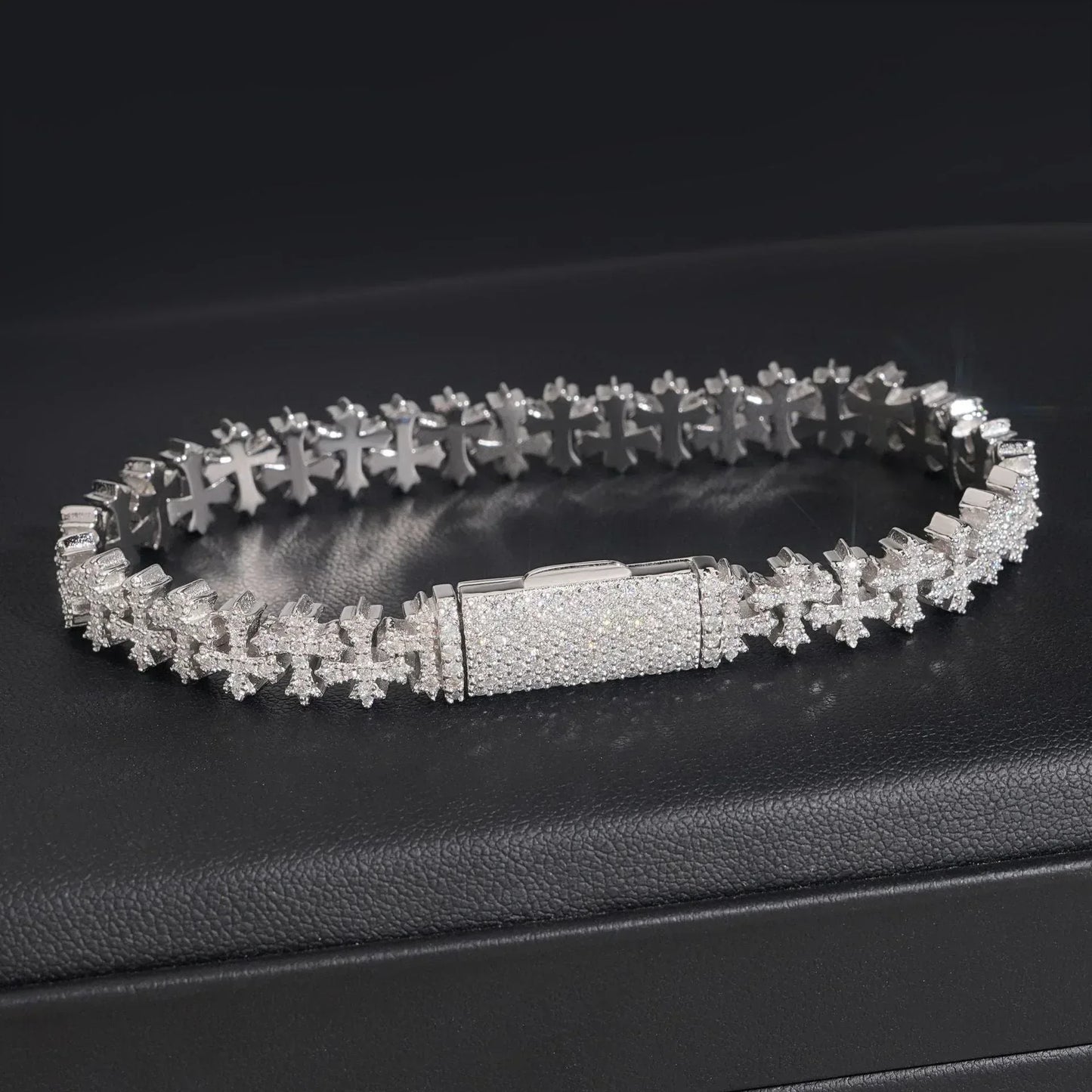 8.5mm Moissanite Cross Cuban Link Bracelet – S925 Sterling Silver Unisex Iced-Out Hip Hop Jewelry - CaratixJewelry