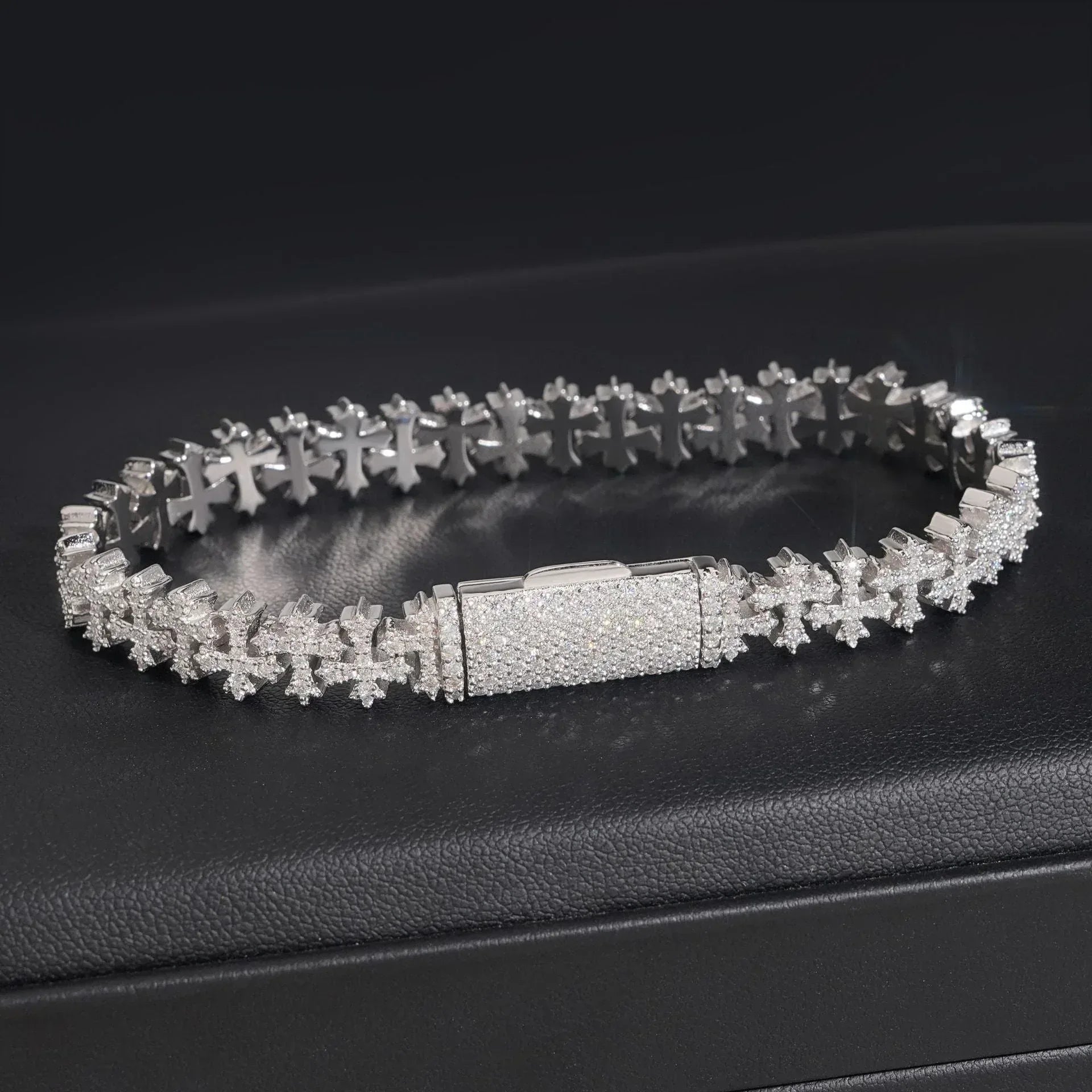 8.5mm Moissanite Cross Cuban Link Bracelet – S925 Sterling Silver Unisex Iced-Out Hip Hop Jewelry - CaratixJewelry