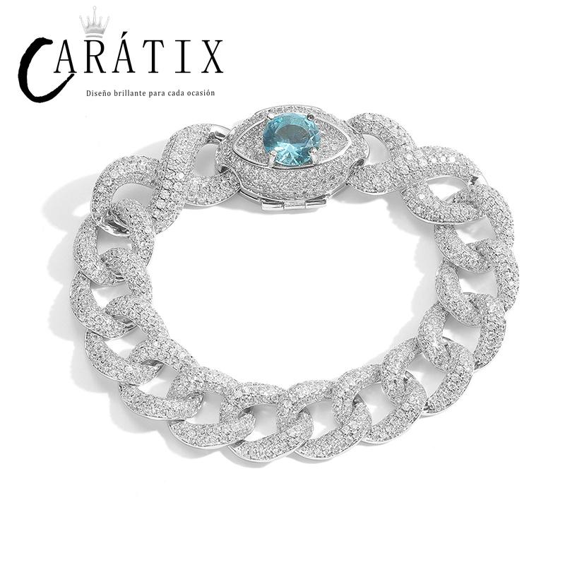 CARÁTIX - Hip Hop 5A+ CZ Stone Bling Iced Out Eye Cuban Infinity Link Chain Bracelet for Women Men Unisex Rapper Jewlery  Valentine's Day Gift for Men & Girls & Boys Mothers' Day Gift #Springtok