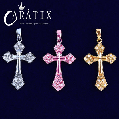 CARÁTIX Bubble Letter Arrow Cross Pendant Necklace – CZ Hip Hop Jewelry for Women & Men