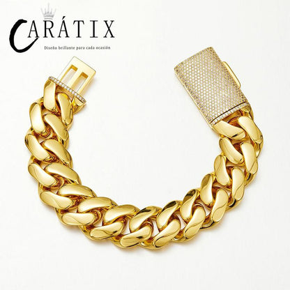 CARÁTIX Golden Stainless Steel Cuban Chain | Iced Out Dense Link Hip Hop Necklace for Men