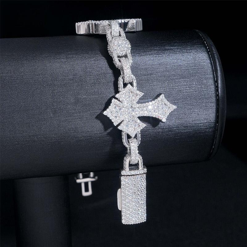 Moissanite Cross Cuban Link Bracelet – S925 Sterling Silver Full Iced-Out Hip Hop Streetwear Jewelry - CaratixJewelry