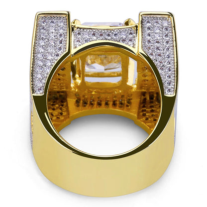 Men's Heavyweight Iced Out Square Ring | Big Stone Hip Hop Band | Caratix
