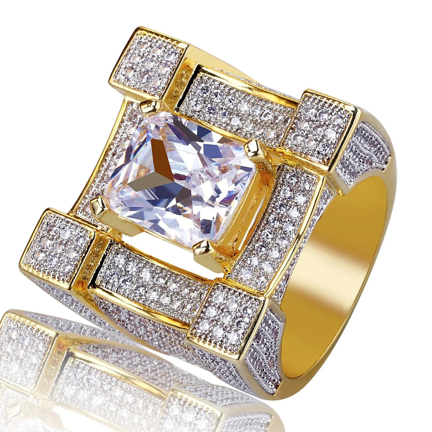 Men's Heavyweight Iced Out Square Ring | Big Stone Hip Hop Band | Caratix
