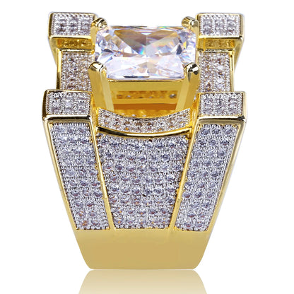 Men's Heavyweight Iced Out Square Ring | Big Stone Hip Hop Band | Caratix