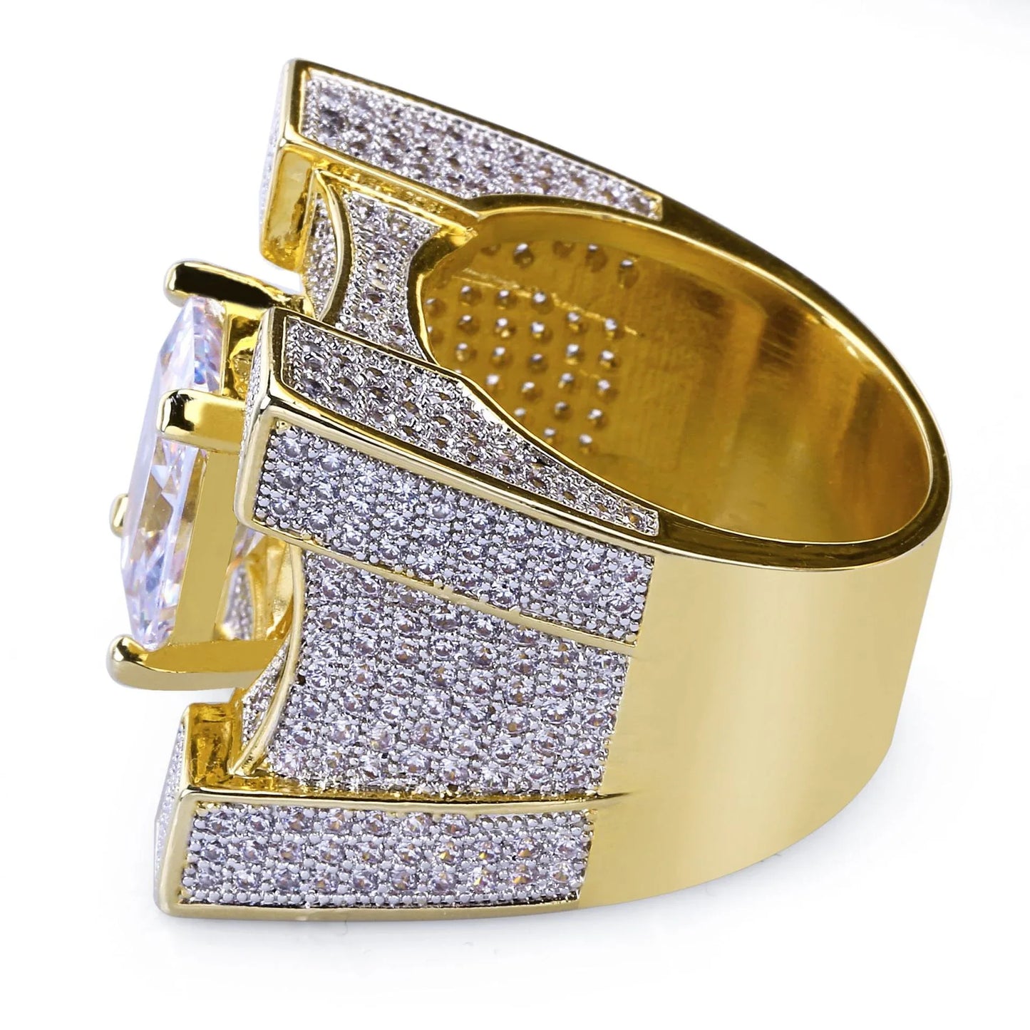 Men's Heavyweight Iced Out Square Ring | Big Stone Hip Hop Band | Caratix