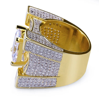 Men's Heavyweight Iced Out Square Ring | Big Stone Hip Hop Band | Caratix