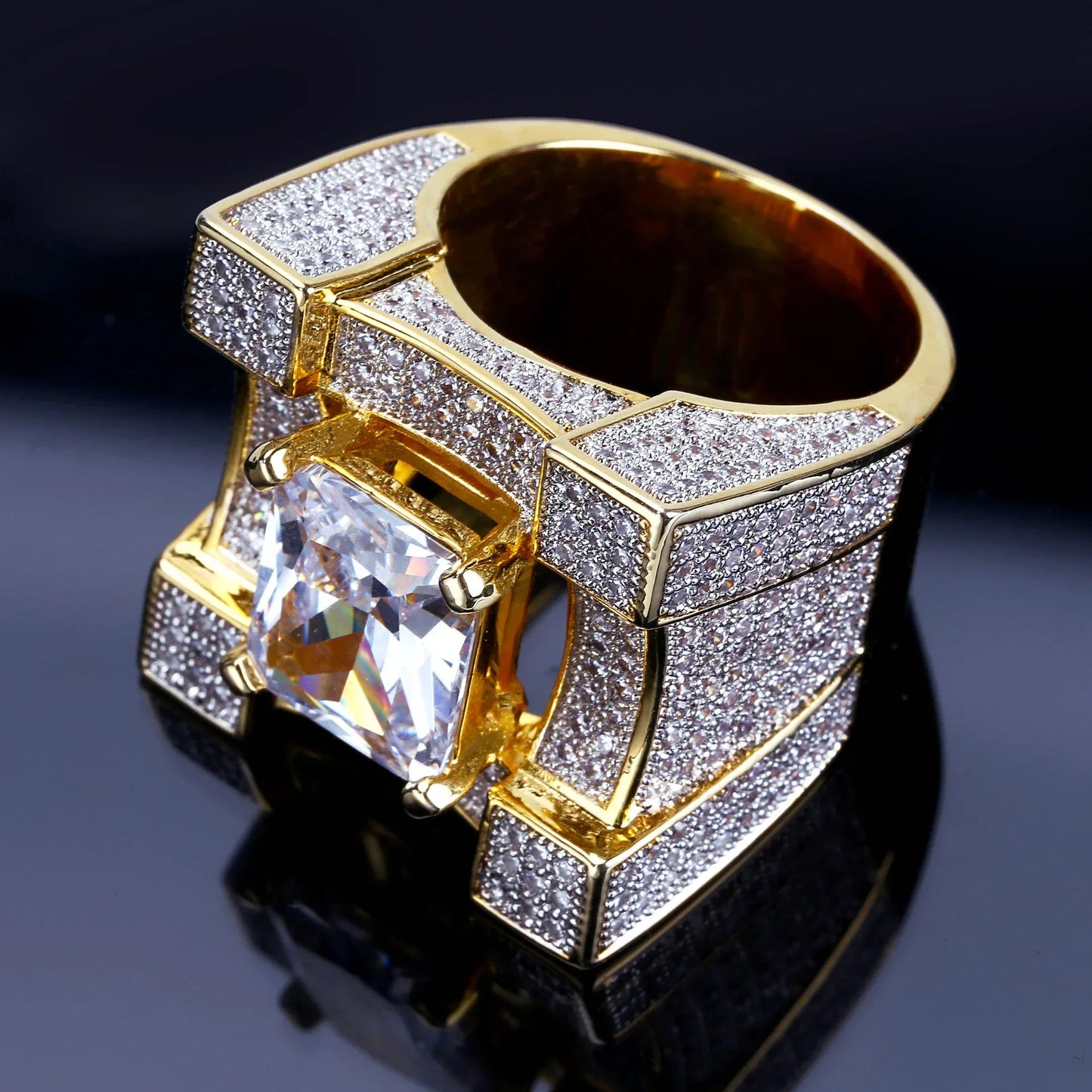 Men's Heavyweight Iced Out Square Ring | Big Stone Hip Hop Band | Caratix