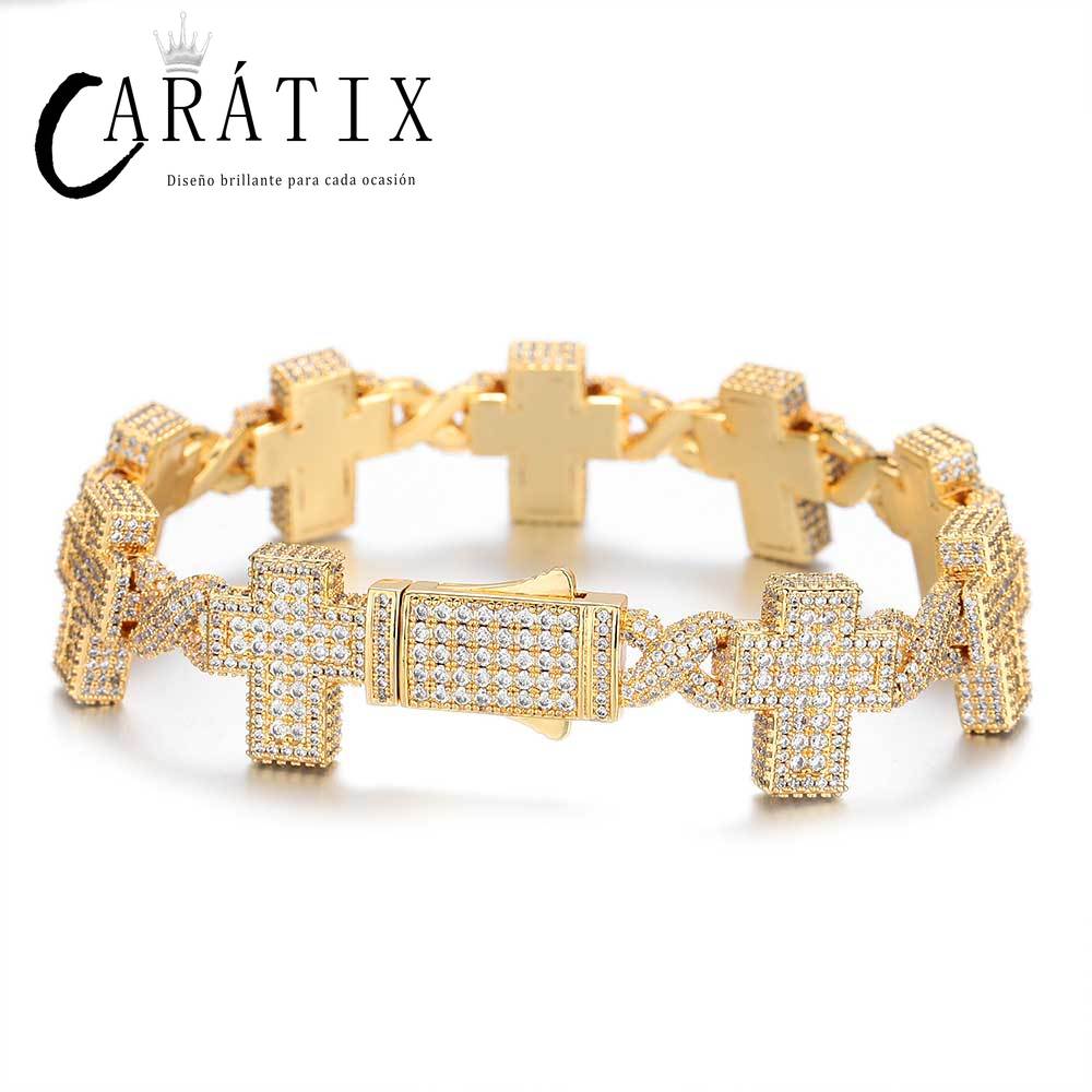 CARÁTIX -  Fashion   Gold Silver Plated Brass Zircon  Cross Cuban link chain CZ Necklace For Men Women Valentine's Day Gift for Men & Girls & Boys Mothers' Day Gift #Springtok