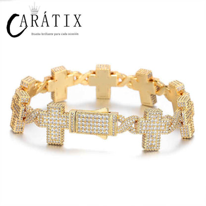 CARÁTIX -  Fashion   Gold Silver Plated Brass Zircon  Cross Cuban link chain CZ Necklace For Men Women Valentine's Day Gift for Men & Girls & Boys Mothers' Day Gift #Springtok