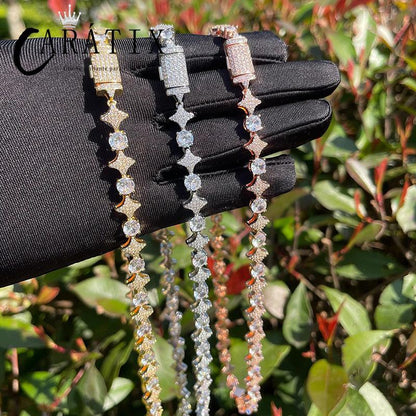 CARÁTIX Star & Round Tennis Chain | 5A+ CZ Iced Out Hip Hop Necklace for Men (Rose Gold Silver)