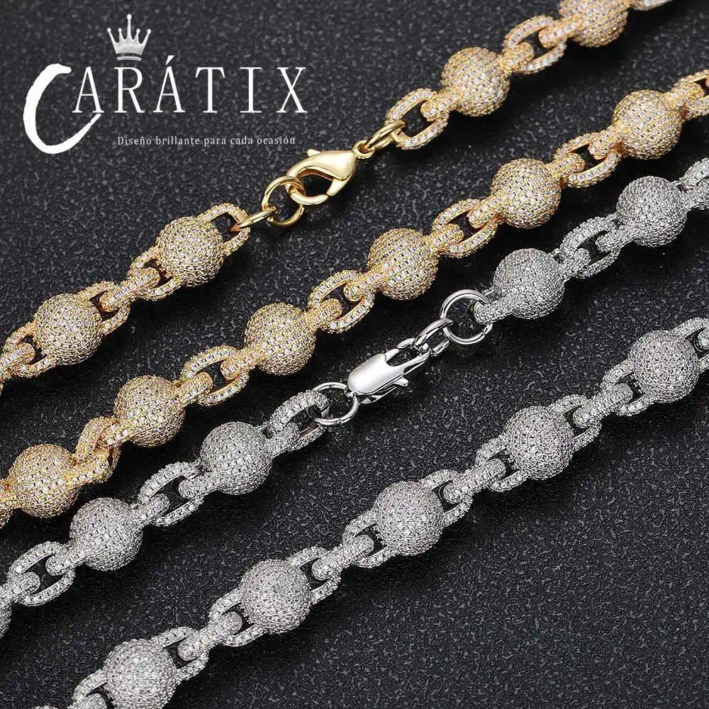 CARÁTIX 10.5MM Miami Cuban Chain Necklace – Round Ball Bead Choker with Micro Pave CZ, Hip Hop Jewelry for Men & Women Gift
